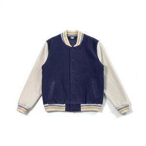 Aerie Varsity Jacket Navy Blue & Cream Snap Front Bomber – Women’s Medium